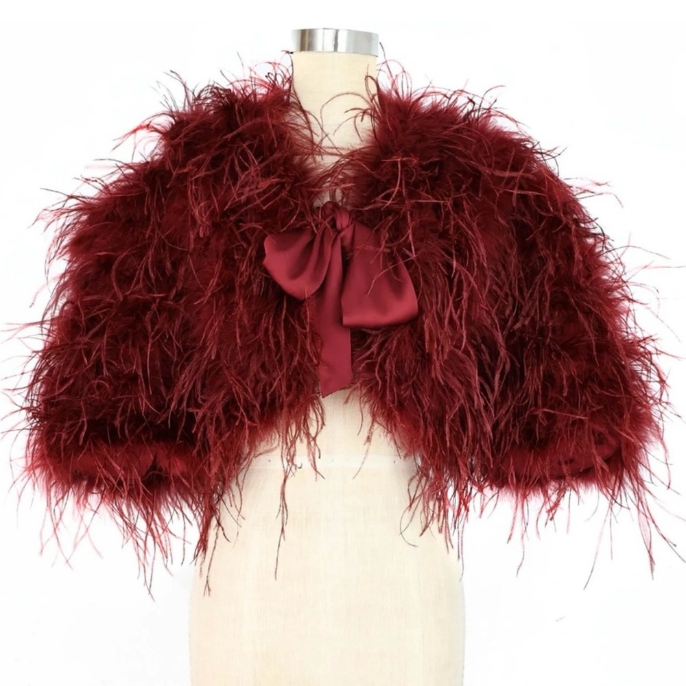 OSTRICH FEATHER BOLERO JACKET - SCARLET STARLE